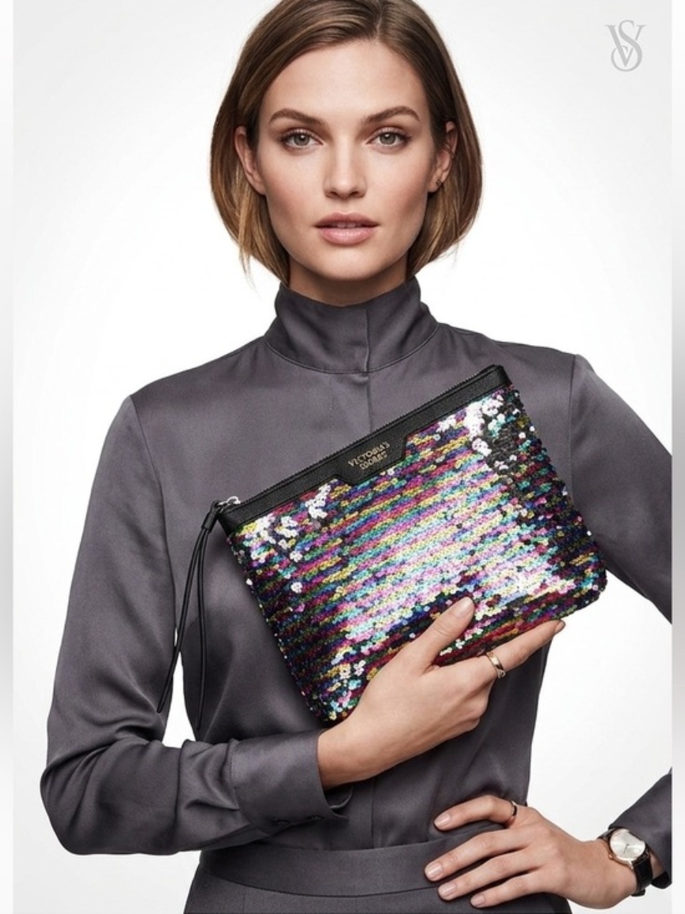 3/$30 Victoria's Secret Sequin Cosmetic Pouch Clutch in Multicolor